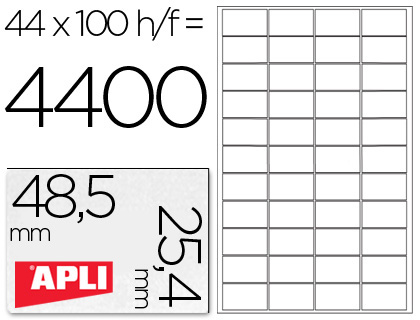 CJ100 hojas A4 4400 etiquetas adhesivas Apli 01285 48,5x25,4mm. ILC